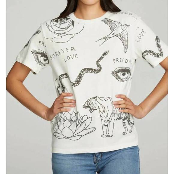 NEW CHASER cherish forever crew tee in crema - Picture 1 of 3